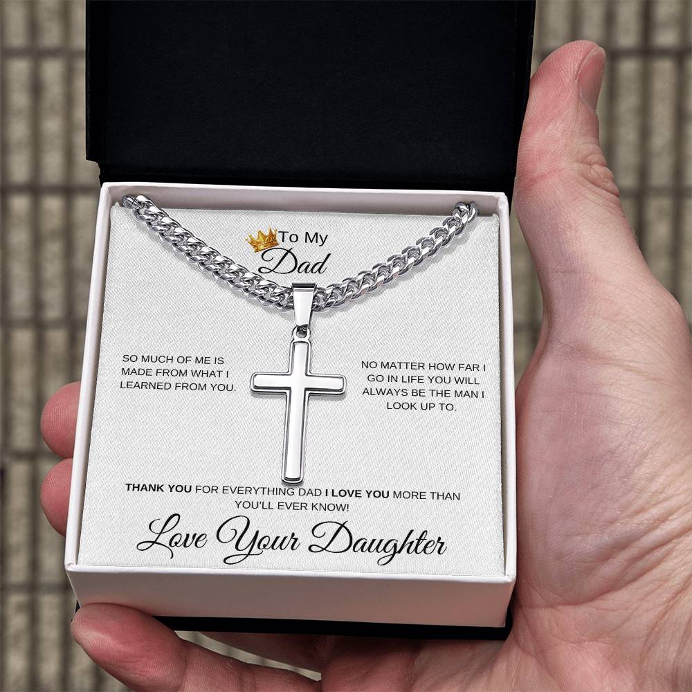 To My Dad From Daughter- Cuban Link Chain With Cross