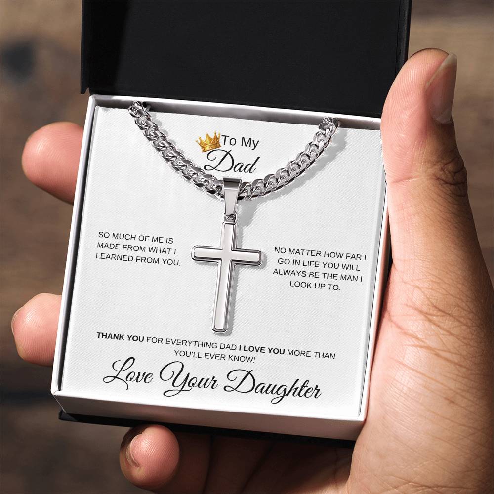 To My Dad From Daughter- Cuban Link Chain With Cross