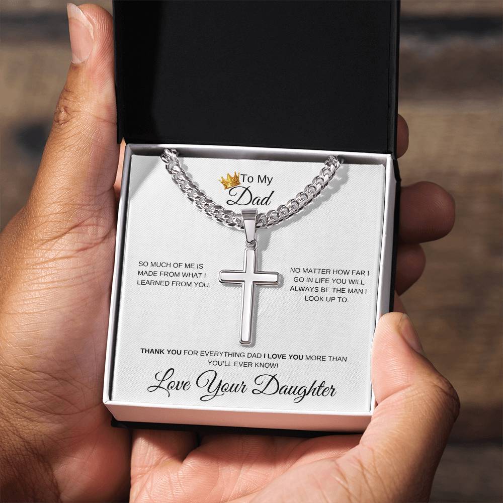 To My Dad From Daughter- Cuban Link Chain With Cross