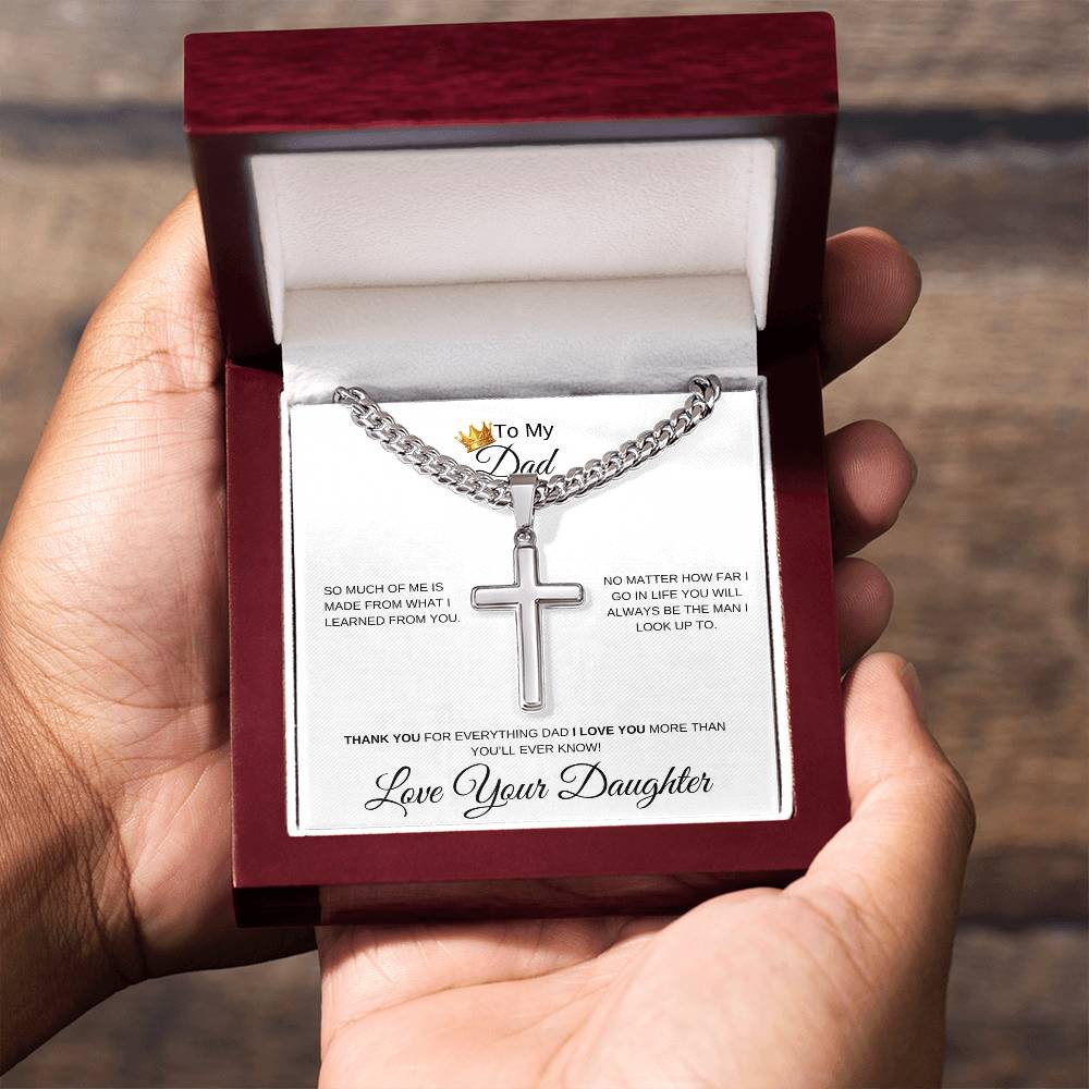 To My Dad From Daughter- Cuban Link Chain With Cross