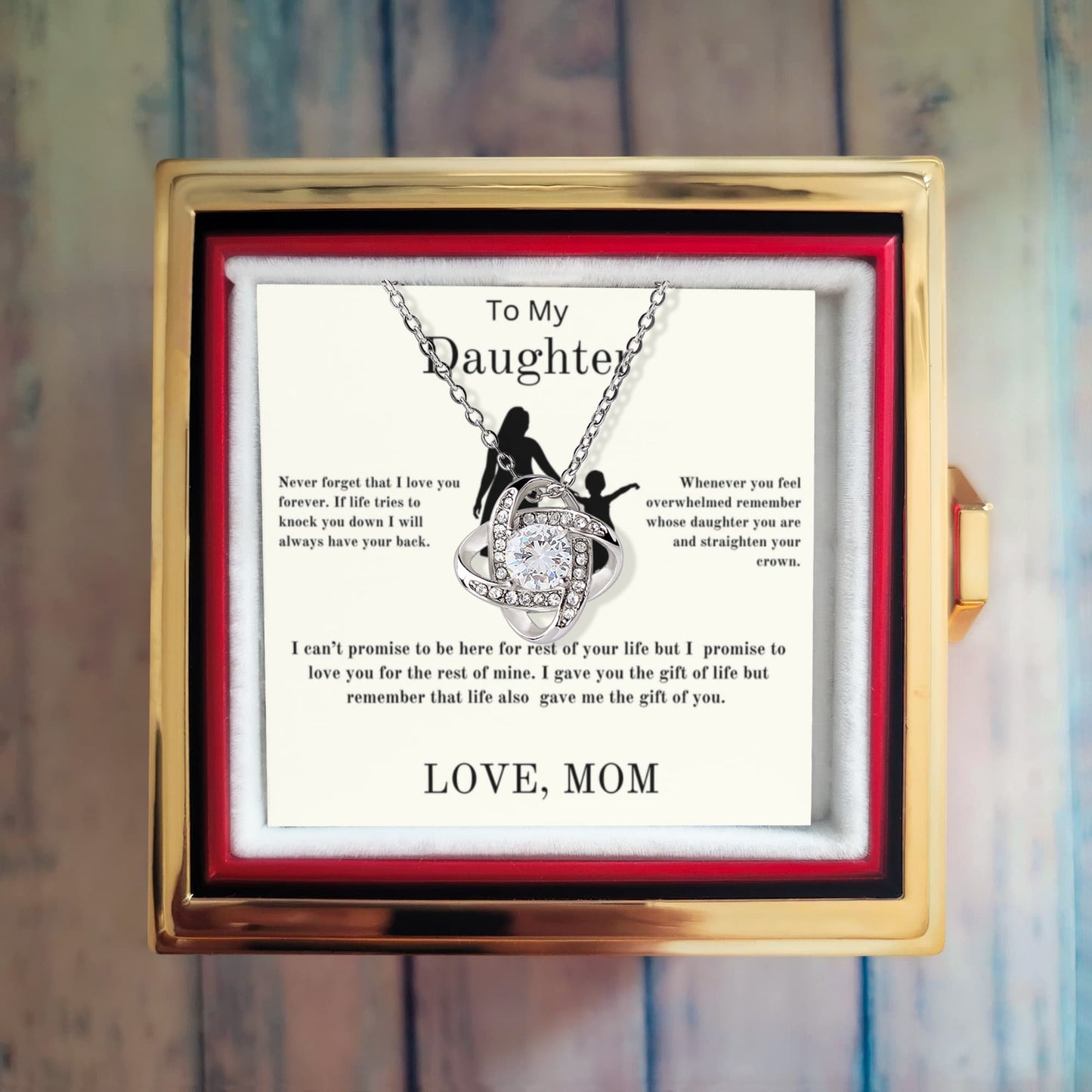 To My Daughter From Mom - Love Knot Necklace With Rotating Rose Box