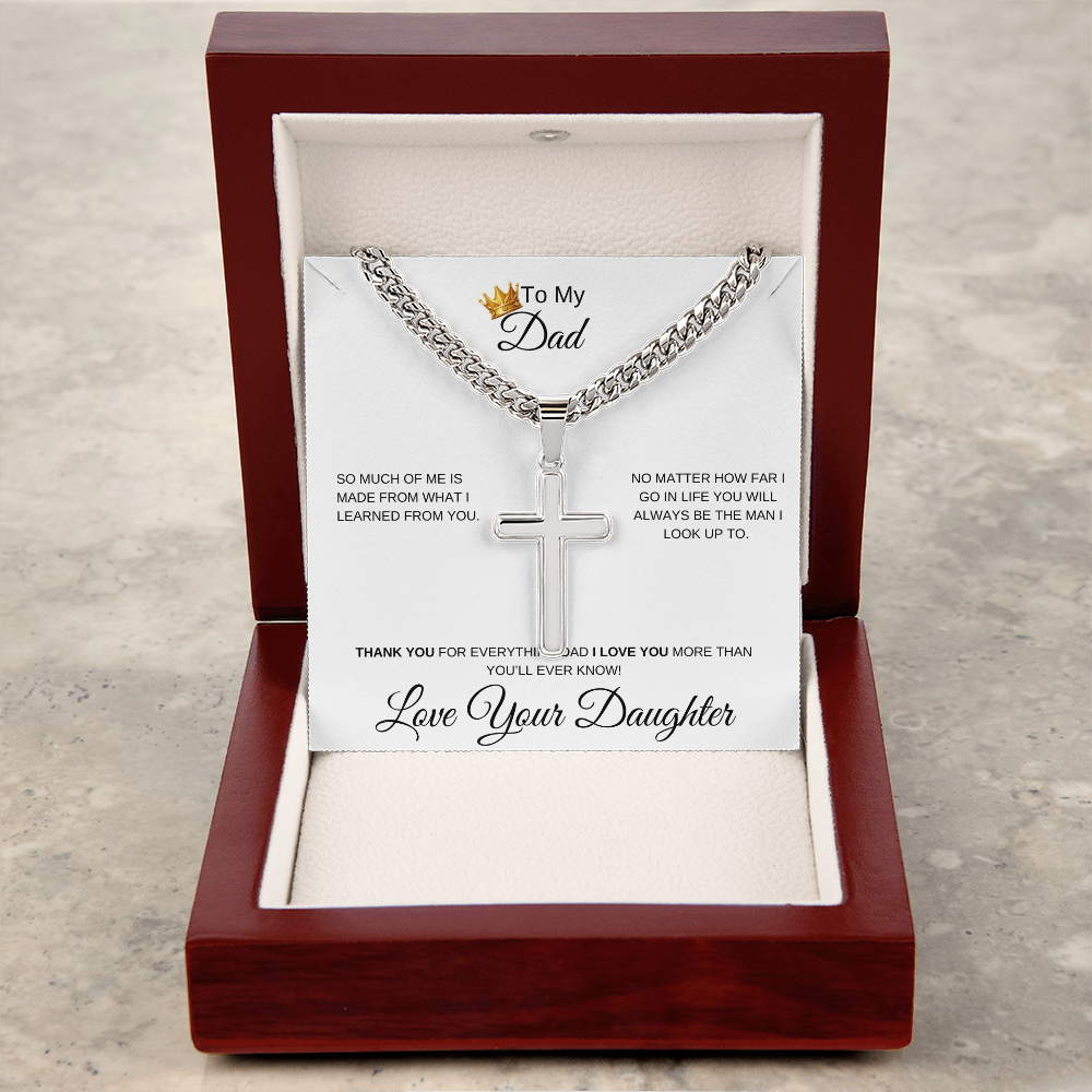 To My Dad From Daughter- Cuban Link Chain With Cross