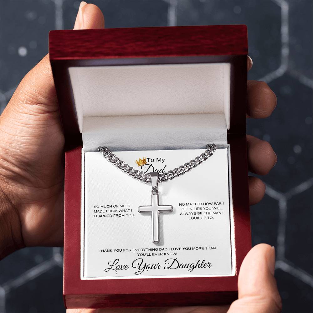 To My Dad From Daughter- Cuban Link Chain With Cross