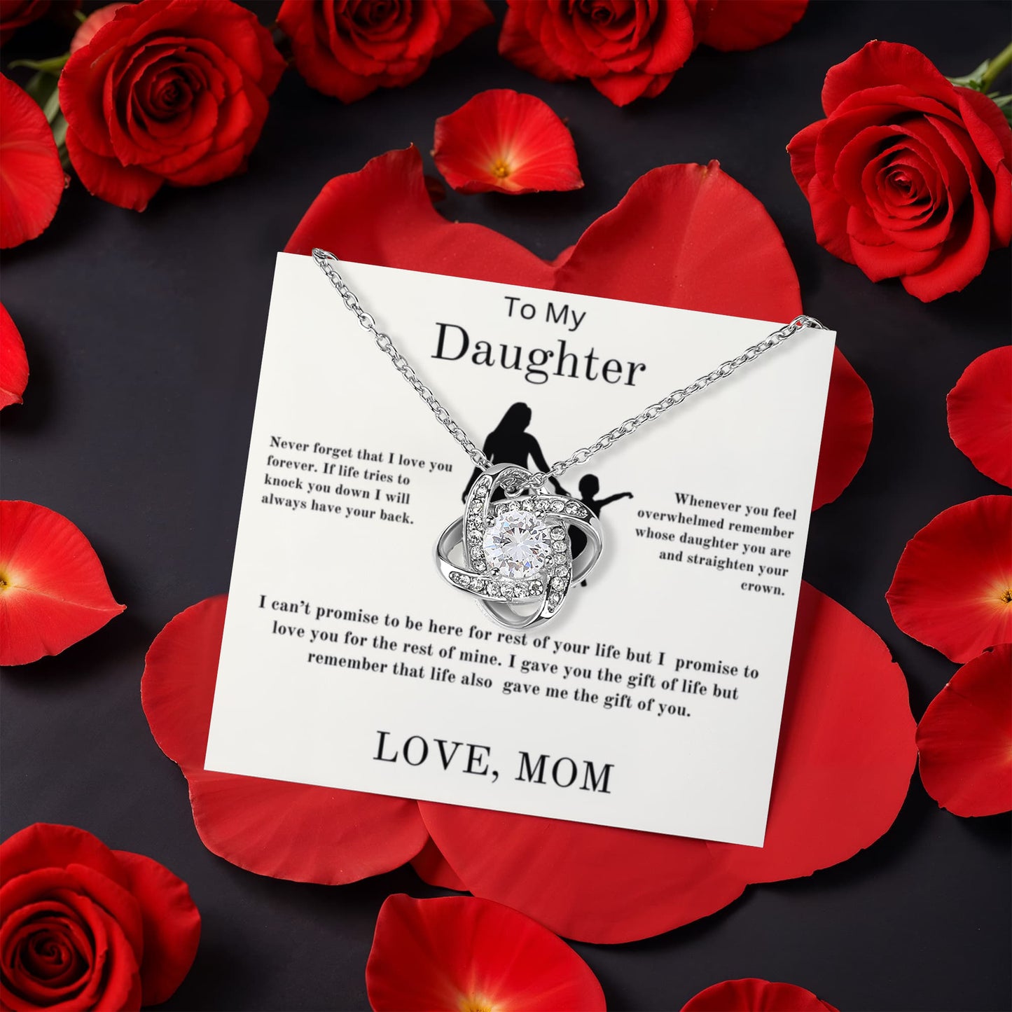 To My Daughter From Mom - Love Knot Necklace With Rotating Rose Box